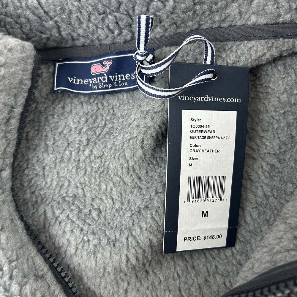 Vineyard Vines Heritage Sherpa 1/2 Zip Fleece Pullover Medium Gray Heather $148‎ - Picture 3 of 12